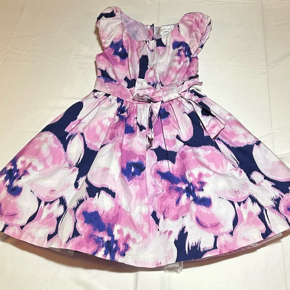 Gymboree Girls Size 7 Purple Tie Dye Formal Short Sleeve Lined Bow Dress